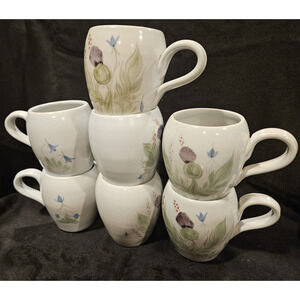 Buchan Thistleware Coffee Tea Mugs Floral Stoneware Set of 7 - Made in Scotland